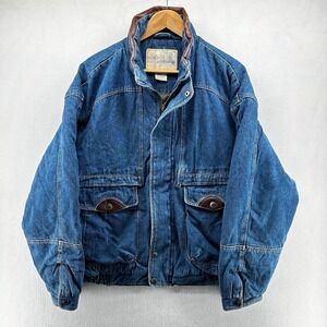 Vintage Faded Glory Denim Chore Coat Men's Large Thermal Lined Leather Collar